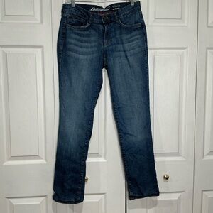 🤎 Eddie Bauer Boyfriend Relaxed Plaid Flannel Lined Blue Denim Jeans - 6